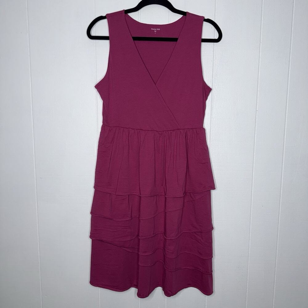 Garnet Hill Women’s Cotton Tiered Ruffle Tank Dress Magenta Pink Size Small